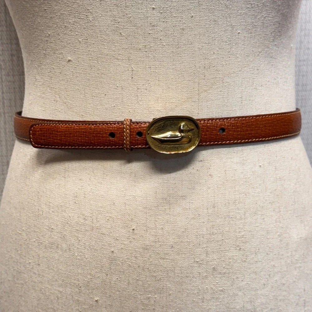 Trafalgar Leather Belt Women 28 Tan Vintage Duck Buckle Preppy Equestrian Hunter